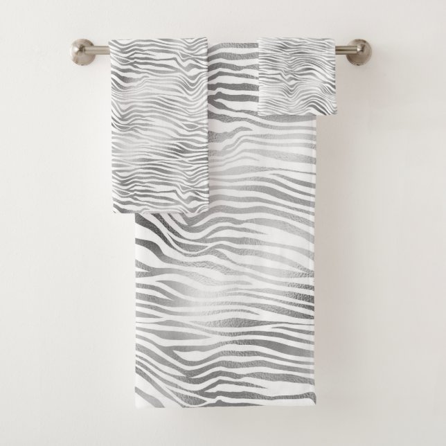 Silver White Zebra Print Bath Towel Set (Insitu)