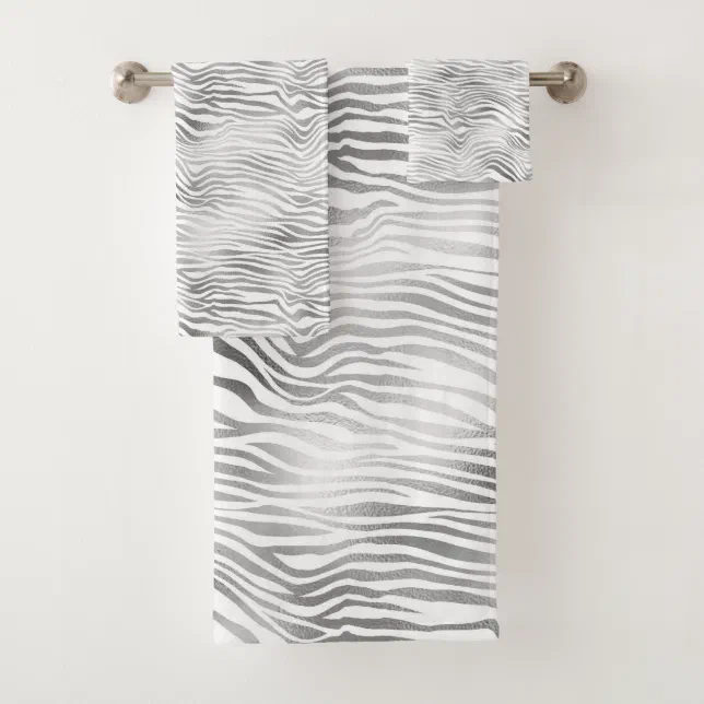 Silver White Zebra Print Bath Towel Set Zazzle