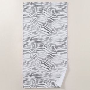 Silver White Zebra Print Beach Towel