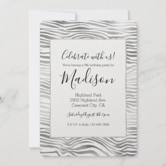 Silver White Zebra Print Invitation | Zazzle