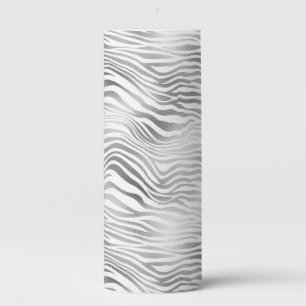 Silver White Zebra Print Pillar Candle