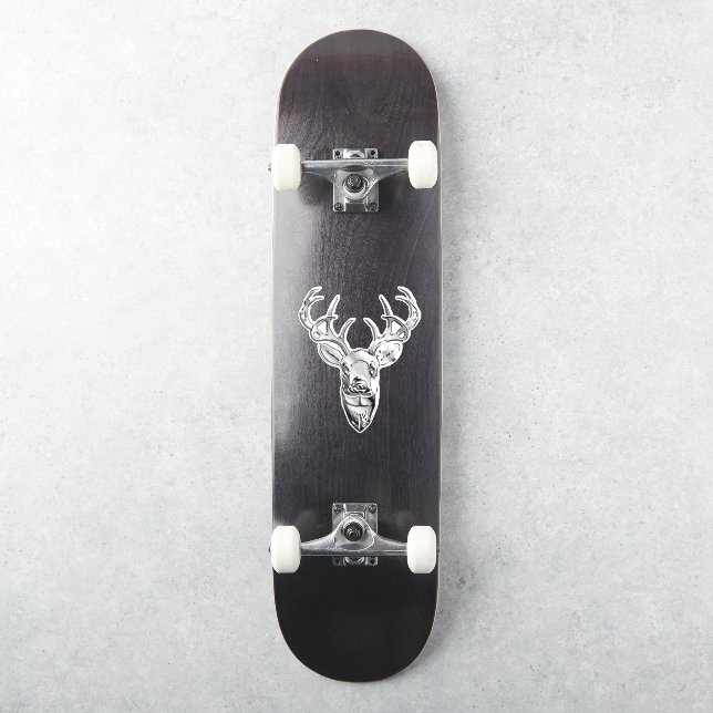 Silver Whitetail Deer on Carbon Fiber Style Print Sticker (Skateboard)