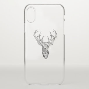 Silver Whitetail Deer on Carbon Fiber Style Print iPhone X Case