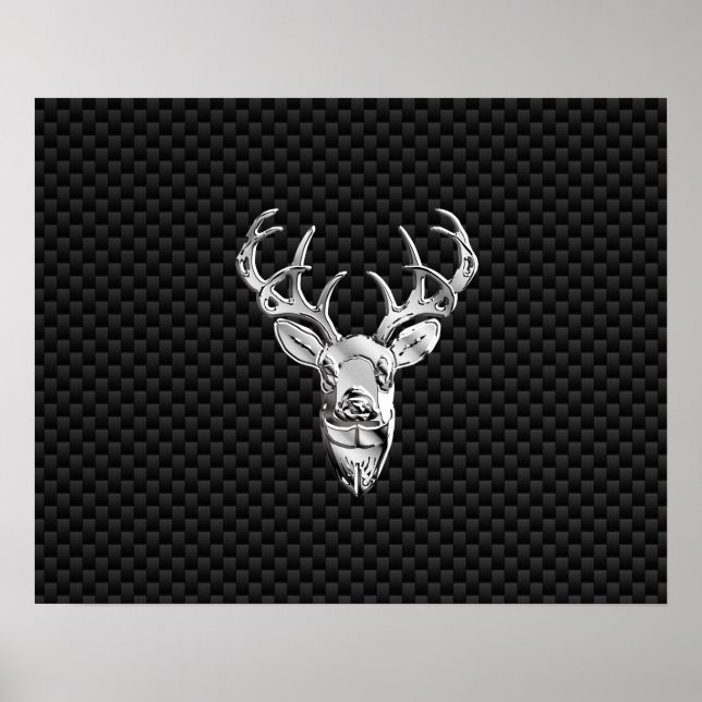 Silver Wild Deer on Carbon Fiber Style Decor (Front)