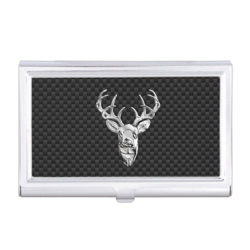 Silver Wild Deer on Carbon Fiber Style Decor Case For Business Cards