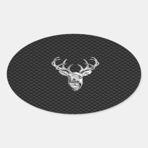 Silver Wild Deer on Carbon Fiber Style Decor Oval Sticker