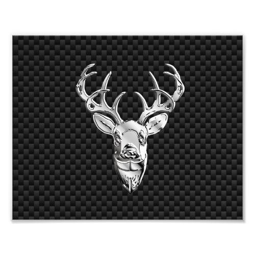 Silver Wild Deer on Carbon Fiber Style Decor Photo Print