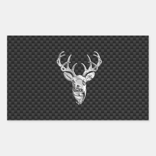 Silver Wild Deer on Carbon Fiber Style Decor Rectangular Sticker
