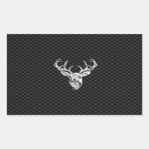Silver Wild Deer on Carbon Fiber Style Decor Rectangular Sticker