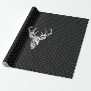 Silver Wild Deer on Carbon Fiber Style Decor Wrapping Paper