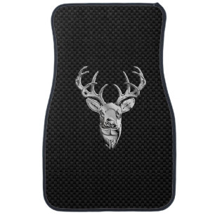 Silver Wild Deer on Carbon Fiber Style Print Car Mat