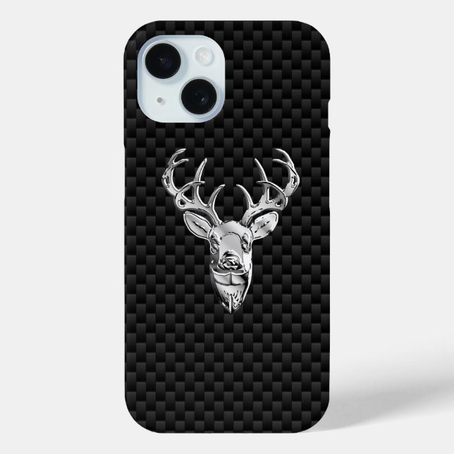 Silver Wild Deer on Carbon Fiber Style Print Case-Mate iPhone Case (Back)