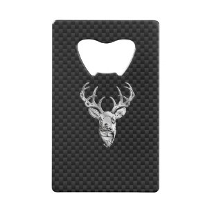 Silver Wild Deer on Carbon Fiber Style Print Credit Card Bottle Opener