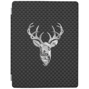 Silver Wild Deer on Carbon Fiber Style Print iPad Smart Cover