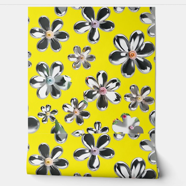 Silver wild flowers wallpaper  (Unrolling)