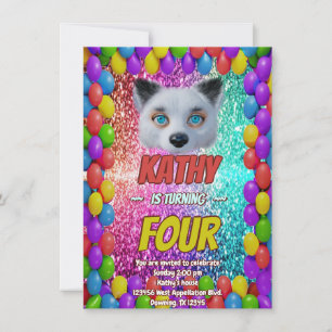 Silver Wild Fox Fun Festive Birthday party invite
