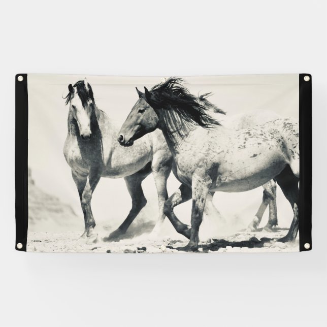 SILVER WILD HORSES OF UTAH WALL ART Banner (Horizontal)