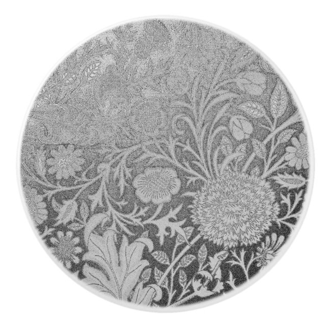 Silver,William Morris,redesigned,floral,pattern,vi Ceramic Knob (Front)