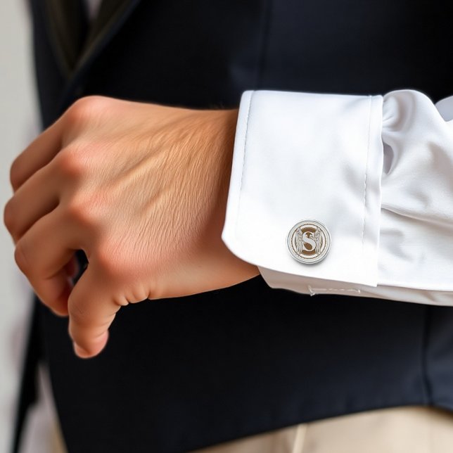 Silver Wing Monogram Initial Cufflinks (Creator Uploaded)