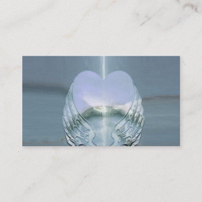Silver Wings Wrapped Around a Heart Business Card (Front)