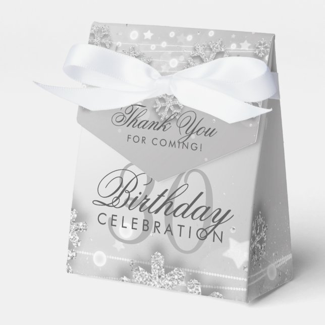 Silver Winter 30th Birthday Thank You Favor Boxes (Front Side)