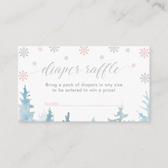 Silver Winter Baby Shower Diaper Raffle Ticket Enclosure Card (Front)