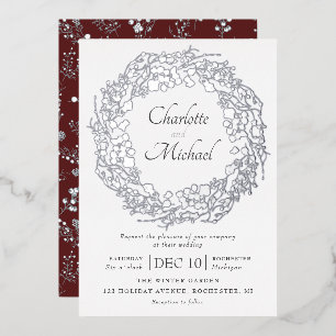 Silver winter berries wreath wedding foil invitati foil invitation
