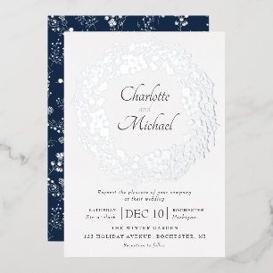 Silver winter berries wreath wedding foil invitati invitation