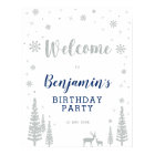 Silver Winter Boy Birthday Party Welcome Sign