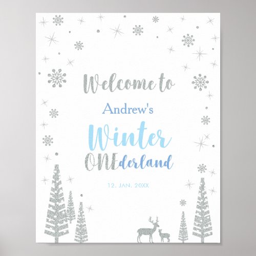 Silver Winter Boy Birthday Party Welcome Sign