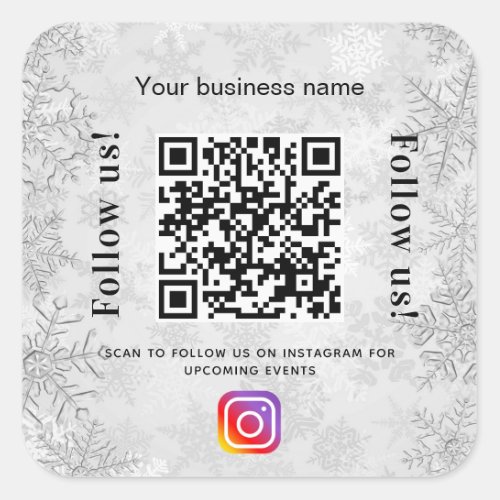 Silver winter business name qr code instagram square sticker
