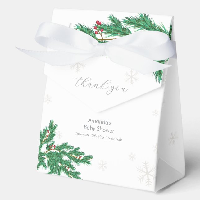 Silver Winter Clothesline Ornaments Baby Shower Favor Boxes (Front)