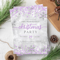 Silver Winter Diamonds Christmas Purple Invitation