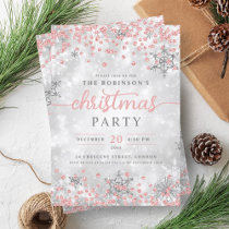 Silver Winter Diamonds Christmas Rose Gold  Invitation