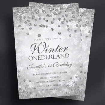 Silver Winter Diamonds & Glitter | 1st Birthday Invitation by Rewards4life at Zazzle