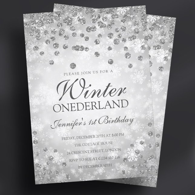 Silver Winter Diamonds & Glitter | 1st Birthday Invitation (Silver Winter Diamonds & Glitter | 1st Birthday Invitation)