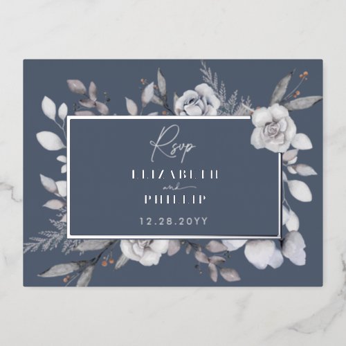 Silver Winter Floral Botanical Holiday RSVP Cards