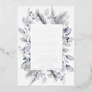 Silver Winter Floral Botanical Holiday Wedding Foil Invitation