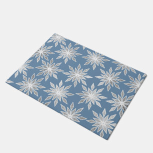 Silver Winter Geometric Snowflakes Pattern Doormat