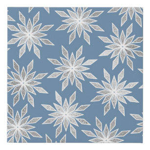 Silver Winter Geometric Snowflakes Pattern Faux Canvas Print