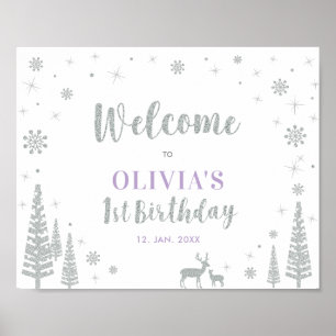 Silver Winter Girl 1st Birthday Party Welcome Sign