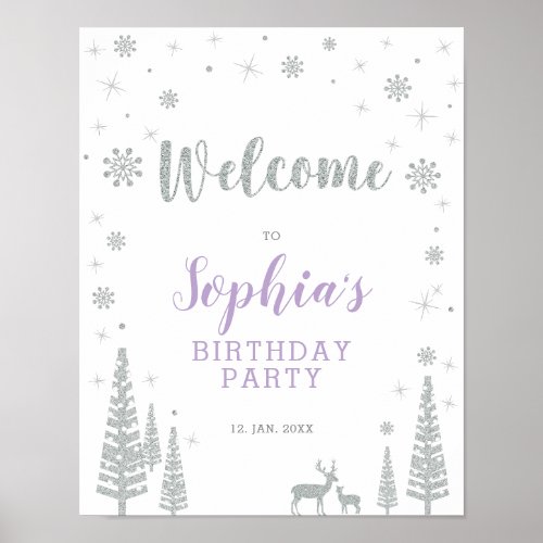 Silver Winter Girl Birthday Party Welcome Sign