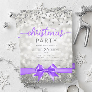 Silver Winter Glam Company Xmas Purple Ribbon Invitation