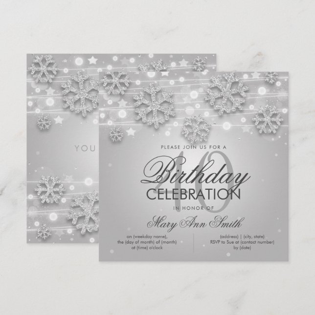 Silver Winter Glitter Glam 40th Birthday Invitation (Front/Back)