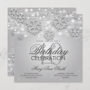 Silver Winter Glitter Glam 40th Birthday Invitation