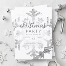 Silver Winter Glitter Snow Company Christmas  Invitation