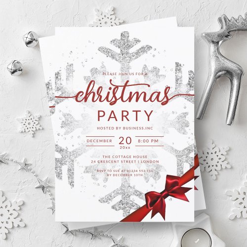 Silver Winter Glitter Snow Company Christmas  Invitation