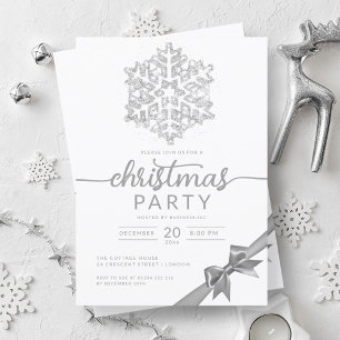 Silver Winter Glitter Snowflake Company Xmas Invitation