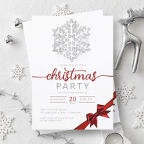 Silver Winter Glitter Snowflake Company Xmas  Invitation