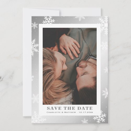 Silver Winter Holiday Save The Date Photo Cards
